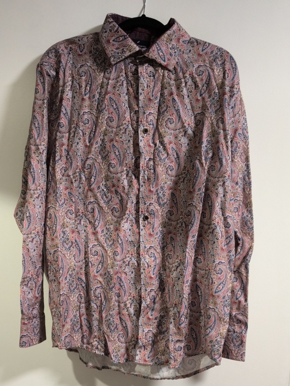 Men's Paisley Long-Sleeve Button-Down Shirt - Pink/Navy